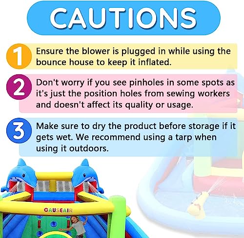 Causeair Inflatable Water Slide with Bounce House,Dolphin Styling,Splashing Pool,Double Water Cannon,Climbing Wall,Heavy Duty GFCI Blower,Inflatable Water Park Slide for Kids Backyard Summer