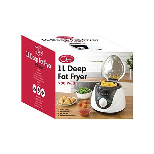 Quest 35150 1L Deep Fat Fryer / Non-Stick Basket With Removable Handle / 900 Watt / Easy Clean / Compact Design / White…