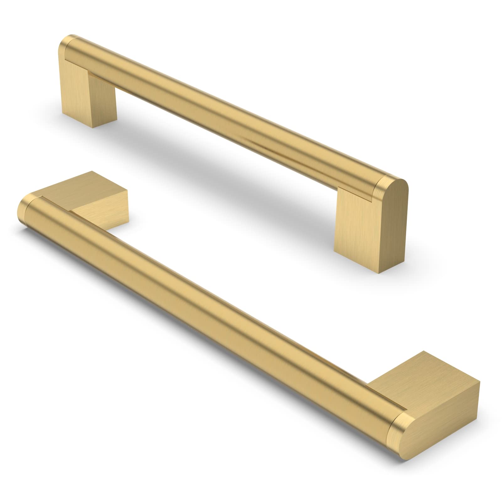 FURNIWARE 10 Pack Cabinet Pulls, Hardware Drawer Handles, Stainless Steel Kitchen Cabinet Door Handles Pull, Brass-160mm(6.3 Inch) Hole Center