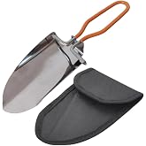 Stainless Steel Folding Shovel, Mini Lightweight Camping Shovel with Oxford Storage Bag, 2 Styles - Ideal for Gardening, Hiking, Beach, Outdoor Digging (Orange PVC Anti Slip Handle)