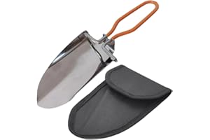 NARUI SEVEN Stainless Steel Folding Shovel, Mini Lightweight Camping Shovel with Oxford Storage Bag, 2 Styles - Ideal for Gardening, Hiking, Beach, Outdoor Digging (Orange PVC Anti Slip Handle)