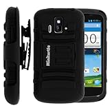 MINITURTLE, 2 in 1 Hybrid Dual Layer Armor Phone Case Cover with Kickstand, Holster Belt Clip, and Screen Protector for Prepaid Android Smartphone ZTE Sonata Z740G and ZTE Radiant Z740 /AIO Wireless, /AT&T GoPhone (Black)