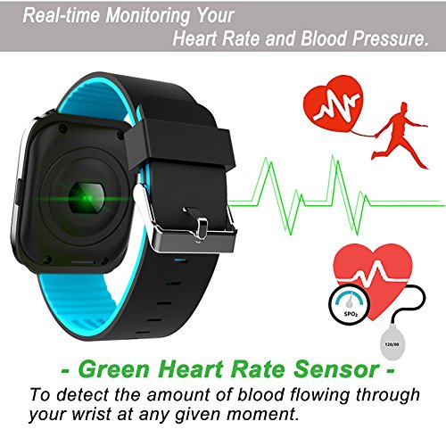 Qiwoo Fitness Tracker Smart Watch Phone with Blood Pressure Heart Rate Monitor for Women Men Kid 1.55" Color Screen Activity Sports Watch GPS Tracker Pedometer Calorie Sync Call SMS for Android iPhone