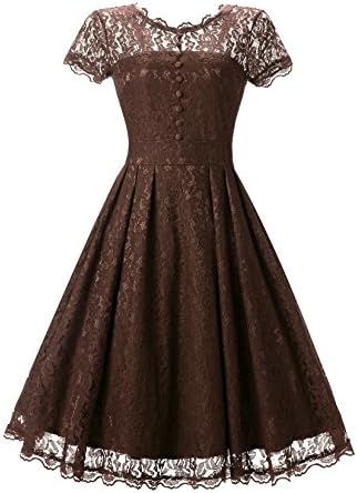 Star Finch Retro Floral Lace Prom Dresses Short Homecoming Dresses Cap Sleeves Vintage Cocktail Bridesmaid Dresses, Coffee L