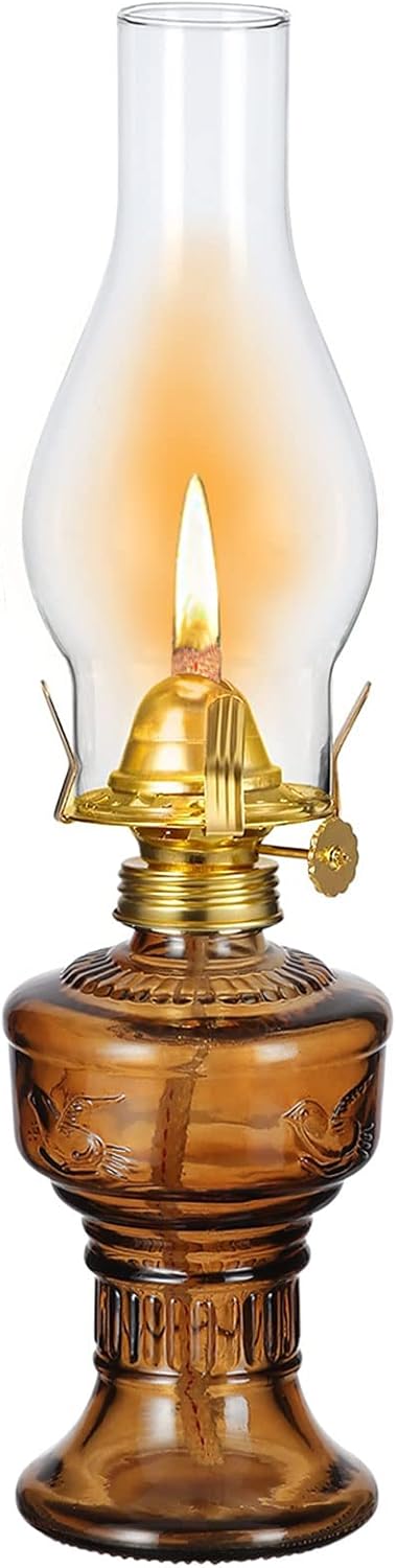 Oil Lamps & Accessories - Vintage Glass Chamber Oil Lamps for Indoor Use Rustic Brown Kerosene Lamp Lantern 12.6 Inch Home Decor Lighting Vintage Emergency Hurricane Lamps