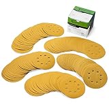 5 inch 8 Hole 60/80/120/150/220 Grit Hook and Loop Sanding Discs, Premium Abrasive Aluminum Oxide Orbital Sandpaper 100 Pieces