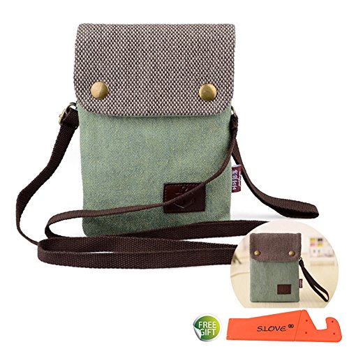 S.LOVE Heavy-Duty Canvas Change Purse Short Women Wallet Mini Crossbody Bag for iPhone 6/6S Plus Galaxy Note Series