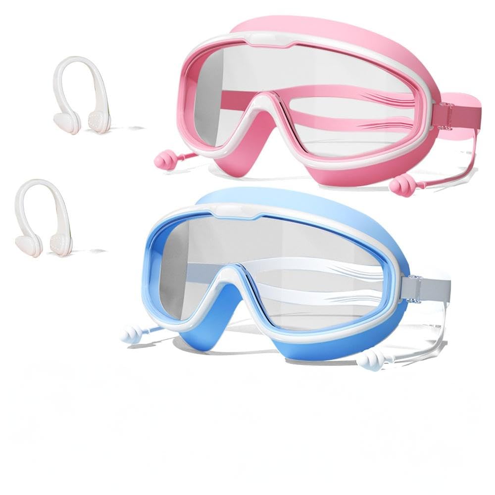 Photo 1 of NEWFLAG 2 Pack Swim Goggles,Kids Swimming Goggles,Wide View Anti-Fog/UV No Leaking Swimming Goggles for 3-14(White Pink+White Blue)