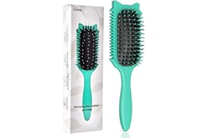 QYuekar Curl Defining Brush, Curly Hair Brush for Curls Waves & Coils, Define, Volumize, Detangle Women Girls Curls, Reduce Hair Pulling Frizz, Fun Cat-Head Design, Green, 1PCS