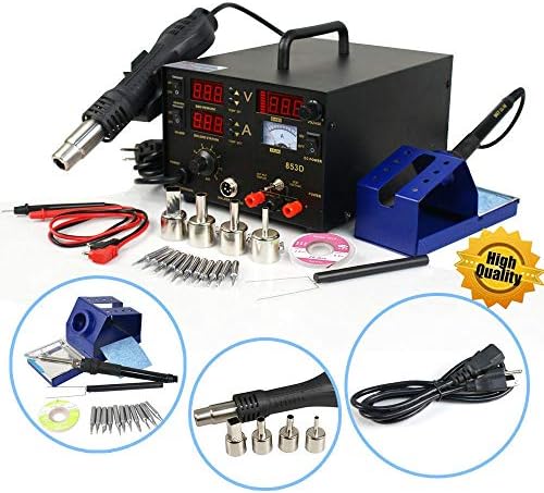 3 in 1 853D SMD DC Power Supply Hot Air Iron Gun Rework Soldering Station Welder
