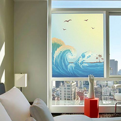 YL Stained Glass Decorative Window Film, Premium Static Cling No-Glue Stained Glass Decorative Window Film, Vinyl Scrub Privacy Window Film (60X90CM, Waves)