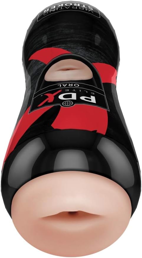 PDX Elite Vibrating Oral Stroker Flesh Masturbator, Light & Black - Image 3