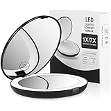 Terresa Lighted Travel Makeup Mirror, Round 1x/7x Magnifying Mirror, Portable Battery Operated for Hand Held, Compact Mirror with LED Lights for Beauty Cosmetic Camping