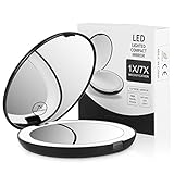 Terresa Lighted Travel Makeup Mirror, Round 1x/7x Magnifying Mirror, Portable Battery Operated for Hand Held, Compact Mirror with LED Lights for Beauty Cosmetic Camping