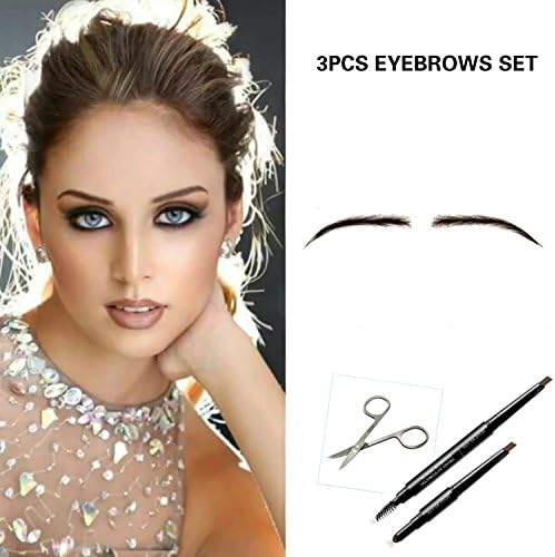 Amesun Eyebrow Wigs Human Hair False Eye Brows With Eyebrow Pencil 3PCS Set (133-32-3P)