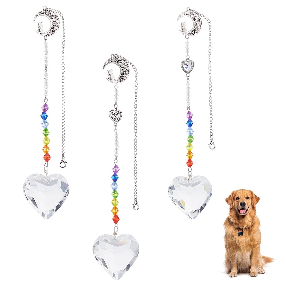SUPERFINDINGS 3Pcs Dog Memorial Gifts for Loss of Dog Sun Catcher Sympathy Gift Idea Window Suncatcher Crystal Heart Moon Hanging Ornament for et Passing Away Loss Rainbow Maker Gifts
