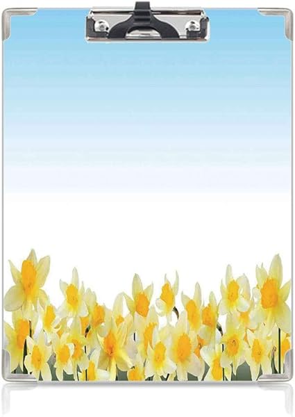 Amazon 3 Dパターンの クリップボード アルファベット 水仙の装飾 答案用紙入れ 水仙咲く花の季節の植物の花の芸術的なイラストイエローブルー フレーム クリップファイル ボード 文房具 オフィス用品