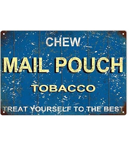 Vintage Chew Mail Pouch Tobacco Blue Background Reproduction Sign : Home & Kitchen