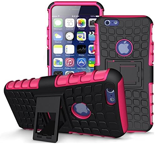 Case for iPhone 6 Plus , LENBOKEN(TM)Armor cases (6/ 6S+) Tough Rugged Shockproof Tyre Skin inner Kickstand Dual Layer Hybrid Hard/Soft Slim Protective Case (Rose Red)