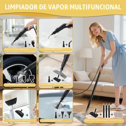 Portable Steam Cleaner, 2500W Powerful Steam Cleaner for Home, 3 Adjustable Speeds, 17 Accessories, 1600 ml Water Tank, 4 Bar Pressure, for Kitchen, Windows, Floors, Cars