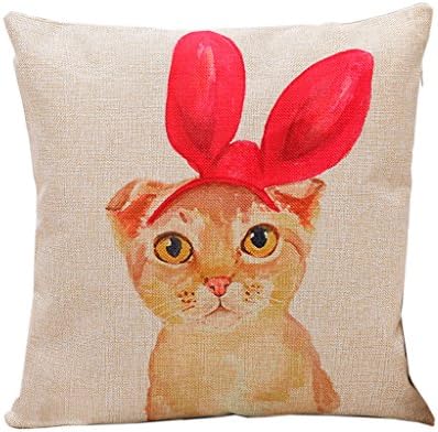 Xu Jieteenager Lovely Cat Decorative Cushion Cotton Linen Square Throw Pillow Cover 45x45cm