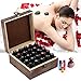 HABOM Rustic Essential Oil Wooden Storage Box - with 25 Slots for 5, 10, 15ml Bottles, Essential Oils Wooden Case Perfect for Display & Presentation (dark brown)