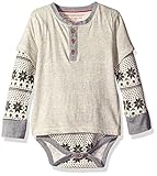 Burt's Bees Baby Baby Boys' Organic Henley 2-fer Bodysuit, Stone Heather Thermal, 6-9 Months