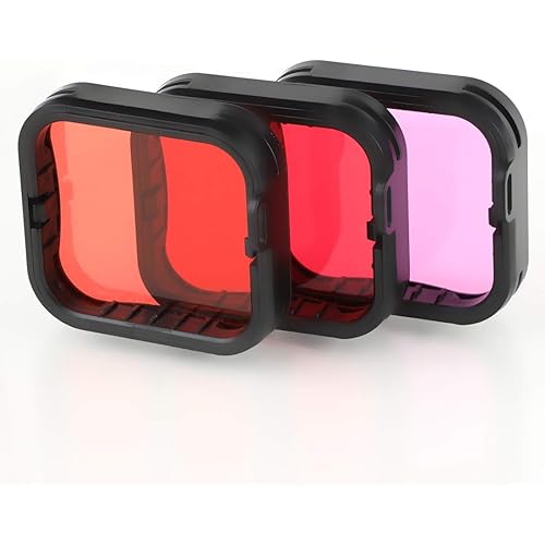 Underwater Camera Dive Filters for GoPro Hero 5, 6 and 7 Black Super Suit Waterproof Housing Case in Red, Light Red, and Magenta, Professional Color Correcting Photography Accessory