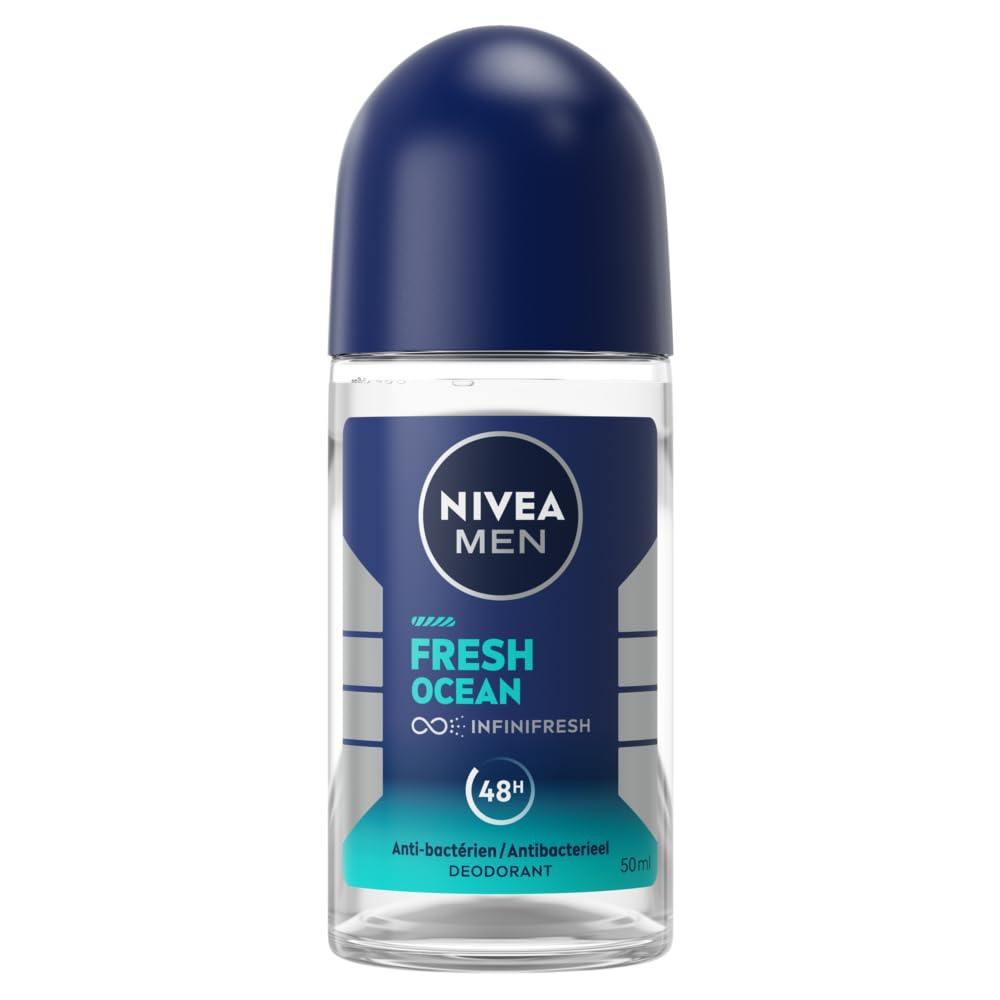 Nivea Men Roll-On Deodorant Fresh Ocean 0% (1 x 50 ml), Men's 48-Hour Protection Deodorant, Men's Care Without Aluminium Salt & Fresh Feel