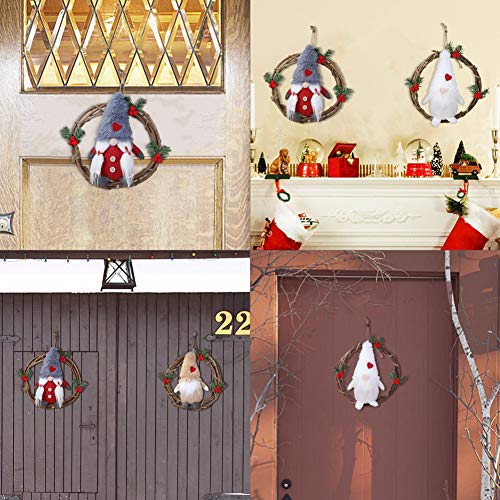 HMASYO Handmade Swedish Gnome Wreath Garland,Merry Christmas Wreath with Santa Tomte,Nordic Plush Elf Wreath,Front Door Wreaths for Home Kitchen Wall Window Hall Decor (Red) - Thumbnail 6