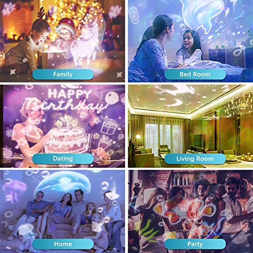 ONXE Ocean Projector Night Light, 360°Rotating Kids Night Light with 7 Films and Timer Sensory Lights, Bedroom and Ceiling Projector, Gifts for Children and Adults