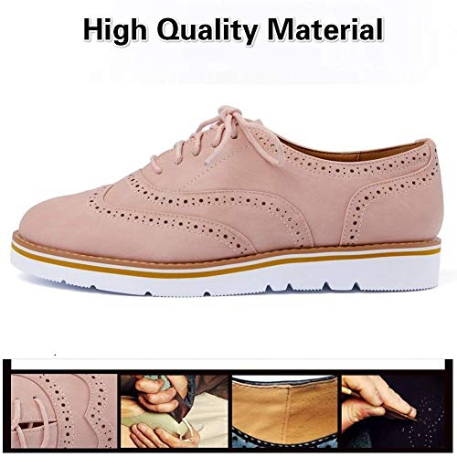 Susanny Women's Wigtips Oxfords Platform Lace Up Brogues Slip on Perforated Spring Shoes Pink 9 B (M) US - Thumbnail 2