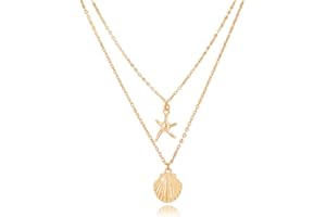 Tgirls Boho Starfish Layered Necklace Shell Pendant Necklace Silver Necklaces Chain for Women