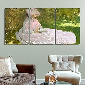3 Panel Canvas Wall Art - Springtime by Claude Monet - Giclee Print Gallery Wrap Modern Home Art Ready to Hang - 16"x24" x 3 Panels