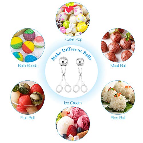 Meat Ballers, KOMAKE 2 PCS Stainless Steel Ball Maker None-Stick Meat Baller Tongs Cake Pop Maker Cookie Dough Scoop Tongs for Meatball, Cake, Ice Cream, Bath Bombs (Ball Size 1.38" and 1.85")