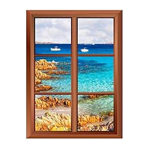 Wall26 Removable Wall Sticker/Wall Mural - Tropical Coast and Clear Waves - Creative Window View Vinyl Sticker - 24"x32"