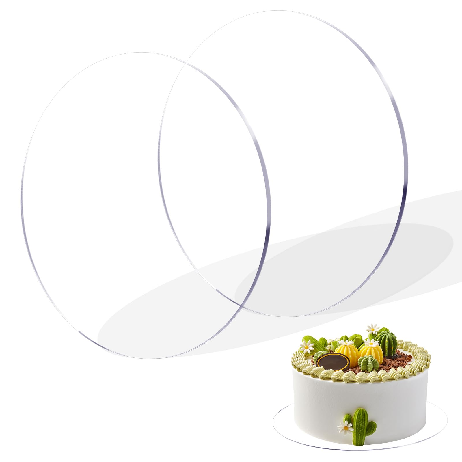 Giantree 2 Pcs 1/4" Clear Cake Boards Round, 8 Inch Diameter Acrylic Cake Disc Round Resin Table Top for Cake Baking DIY Dessert and Crafting (20cm)