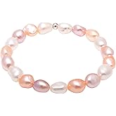Joseph Brothers 8-9 MM Cultured Freshwater Baroque Pearl Stretch Bracelet 7 Inch, Mixed White/Pink/Purple