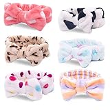 Bow Hair Band, Soft Carol Fleece Hairlace Headband Turban Bowknot Bow Makeup Shower Headbands Headwraps for Washing Face Shower Spa Mask, Multiple Styles, 6PCS