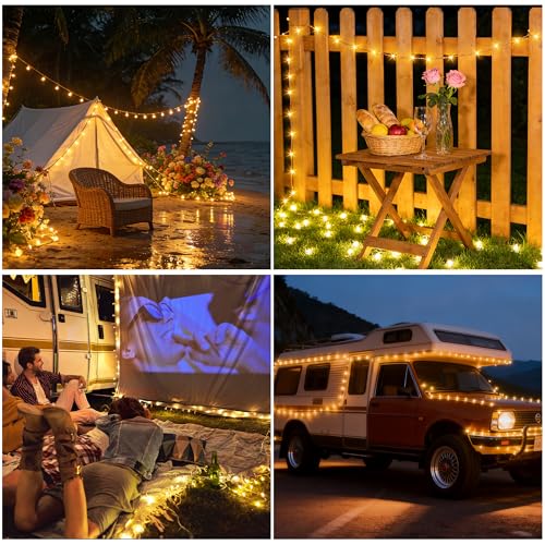 Outdoor Solar Lights, 4 Packs, 15 + 2 M 150 LED Outdoor Solar Light Chain IP65 Waterproof 8 Modes Warm White Copper Wire, Decorative Garden Solar Lights for Tree, Patio, Balcony