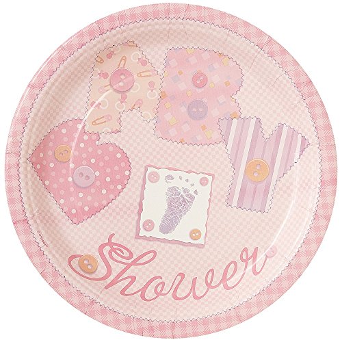 Pink Stitching Girl Baby Shower Dessert Plates, 8ct