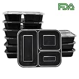 HTOMT Meal Prep Containers [10 Pack] 3 Compartment Food Storage Lunch Containers with Lids | BPA Free | Stackable | Bento Lunch Box Bowls, Freezer Safe