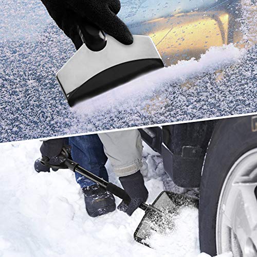 IPSXP Snow Shovel,Detachable Plastic Snow Shovel with Stainless Steel Pole and Aluminum Edged Wide Blade Shovel, Perfect for Car Driveway, Camping and Outdoor Emergency (Black)