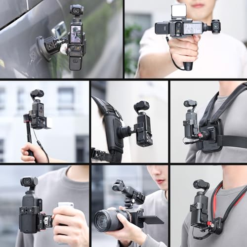 ULANZI PK-06 Expansion Adapter Accessories for DJI Osmo Pocket 3 - Aluminum Protective Cage Metal Bracket Mount with 1/4 Screw Holes/Gopro Adapter/Cold Shoe/Osmo Action Quick-Release