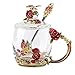 Tea Cups Coffee Mug with Lid Spoon for Women Girls, Lead Free Durable Handmade Rose Flower Glass Mug Cups