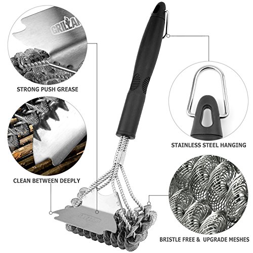GRILLART Grill Brush Bristle Free - Safe BBQ Cleaning Grill Brush and Scraper - 18" Best Stainless Steel Grilling Accessories Cleaner for Weber Gas/Charcoal Porcelain/Ceramic/Iron/steel grill Grates - Thumbnail 2