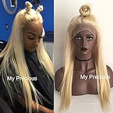 My Precious Long Straight Blonde Wig #613 Hair Synthetic Lace Wig for Women Half Hand Tied
