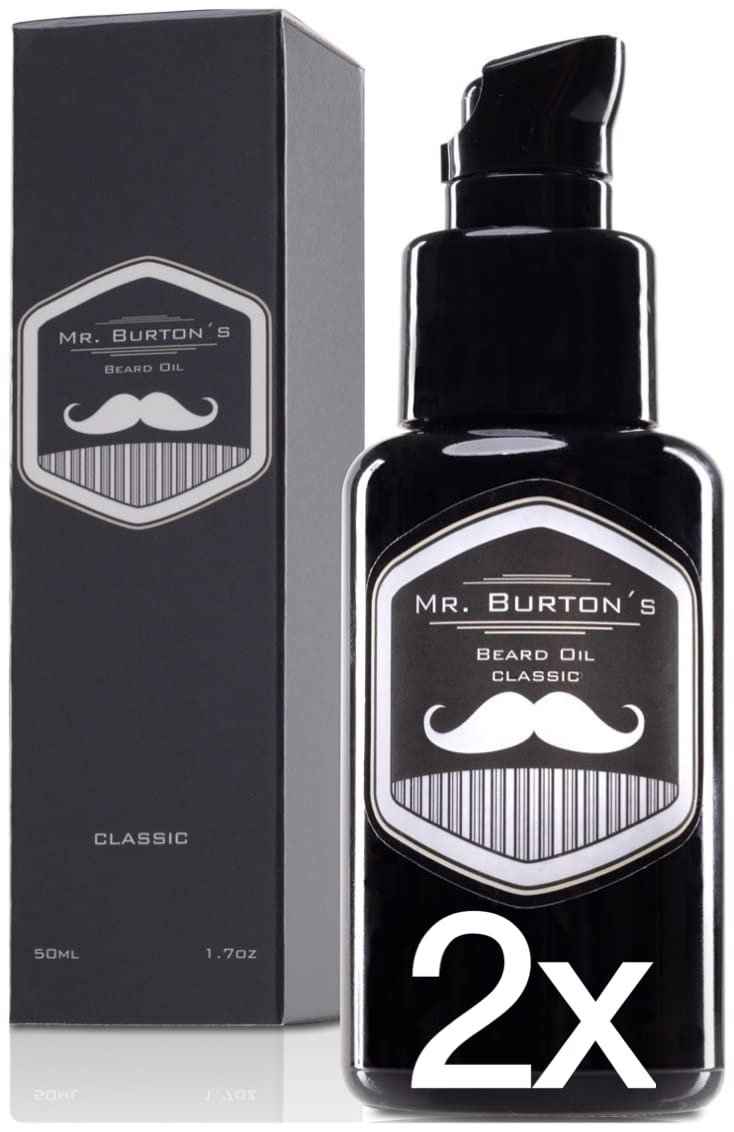 Double Pack Beard Oil - Mr. Burton's Beard Oil - Classic - Made in Germany - 2 x 50 ml Beard Oil for Beard Care - with Argan Oil - Cruelty Free and Vegan