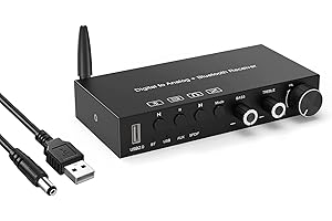 DINGSUN Digital to Analog Audio Converter 192KHz Audio Converter Optical to RCA, Support USB Flash Drive/AUX/Coaxial/SPDIF/TOSLINK Input to R/L Stereo/3.5mm Jack Headphone Output, Support Decoder: SBC, AAC