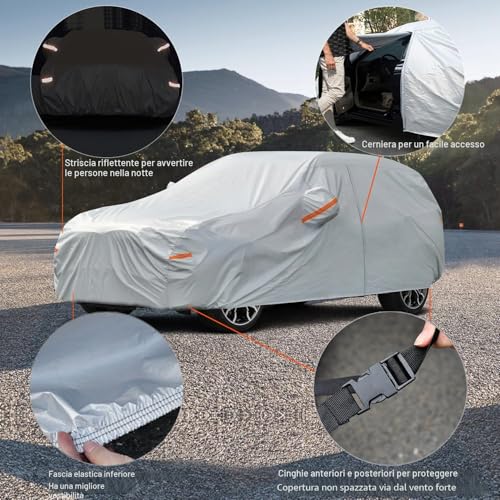 Kayme Outdoor Car Cover, Waterproof Anti UV Wind Dustproof 6 Layer Zip and Plush Cover, Compatible with Duster, Compass, Qashqai, Tiguan, T-Roc (SUV: up to 460 cm)